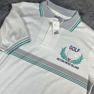 NWT Vintage 80s Hilton Head Island Medium White Golf Polo Shirt Velva Sheen USA
